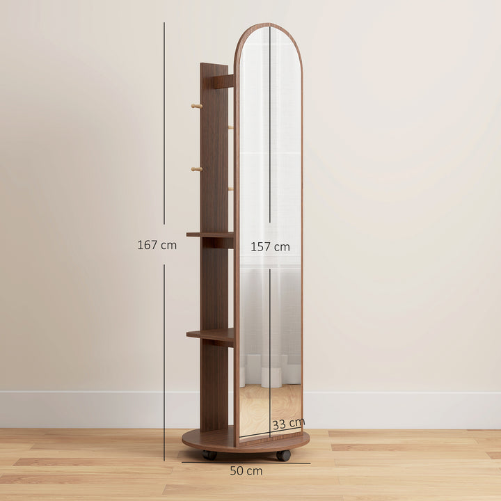 2-in-1 Full Length Mirror with Storage Shelves, Floor Mirror with 4 Wh