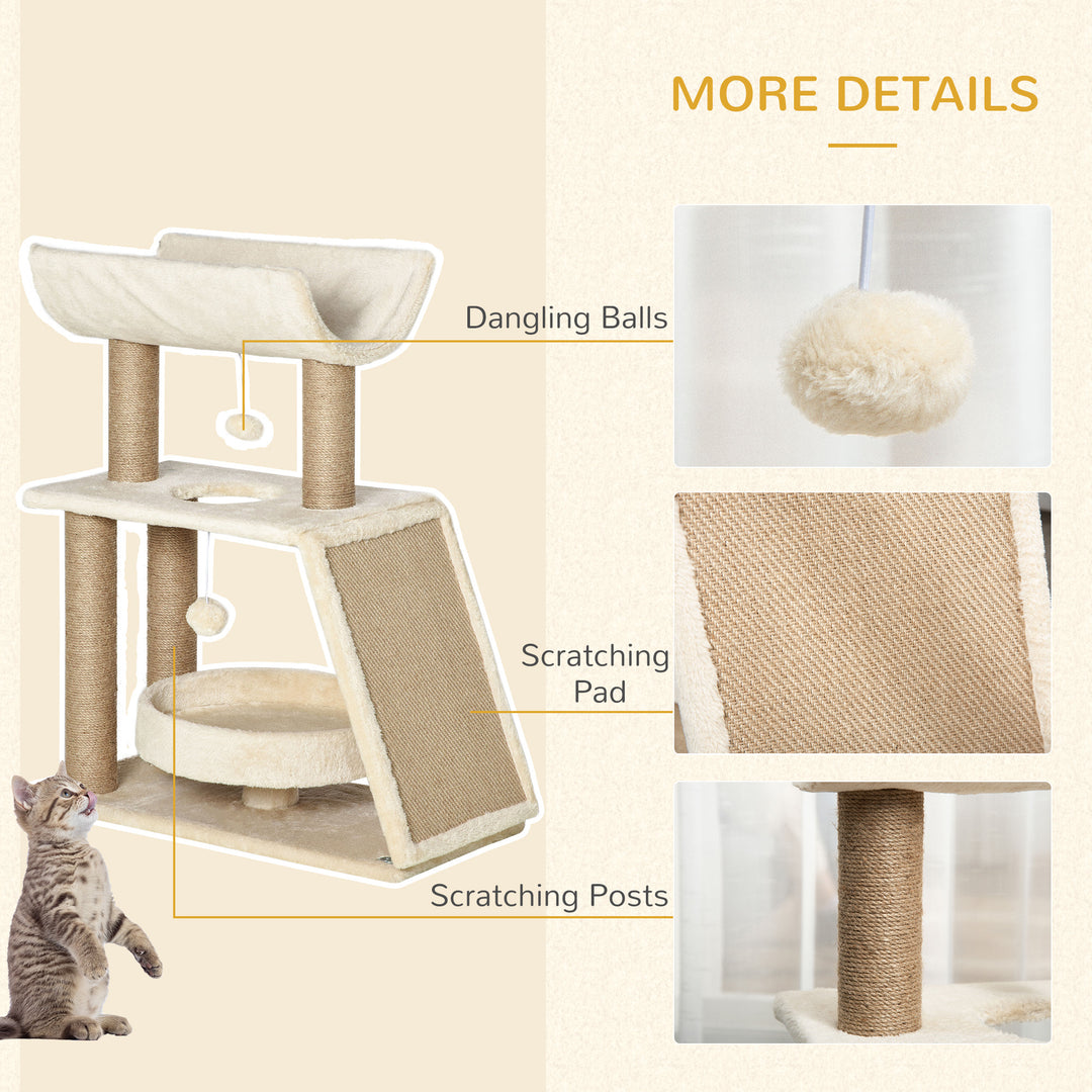 Cat Tree Tower, with Scratching Posts, Pad, Bed, Perch, Toy Ball - Light Brown