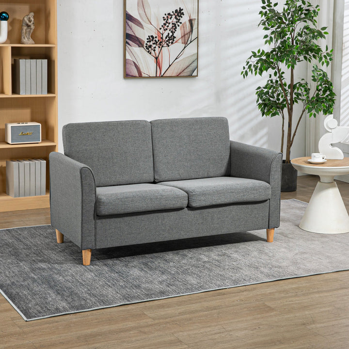 Compact Loveseat Sofa, Modern 2 Seater Sofa for Living Room with Wood Legs and Armrests