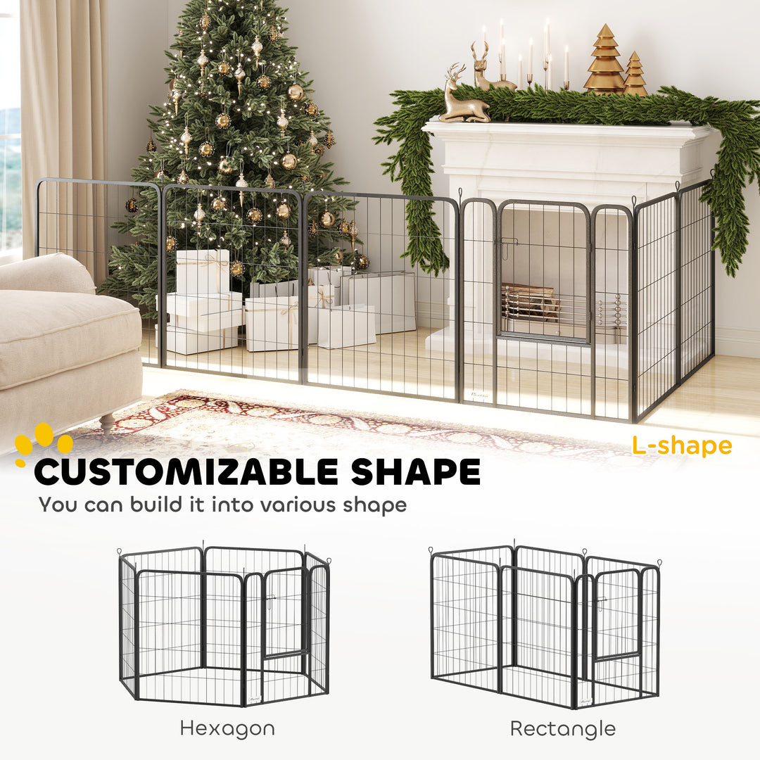 Six-Panel Dog Playpen with Door, for Medium Dogs, Indoors, Outdoors, 80cm Tall, Black
