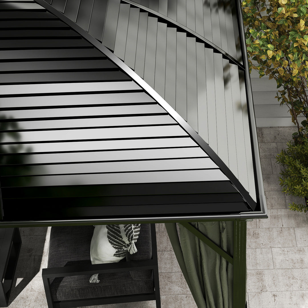 3 x 4m Hardtop Gazebo Canopy with Metal Roof, Aluminium Gazebo Permanent Pavilion with Netting and Curtains, Dark Grey