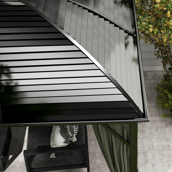 3 x 4m Hardtop Gazebo Canopy with Metal Roof, Aluminium Gazebo Permanent Pavilion with Netting and Curtains, Dark Grey