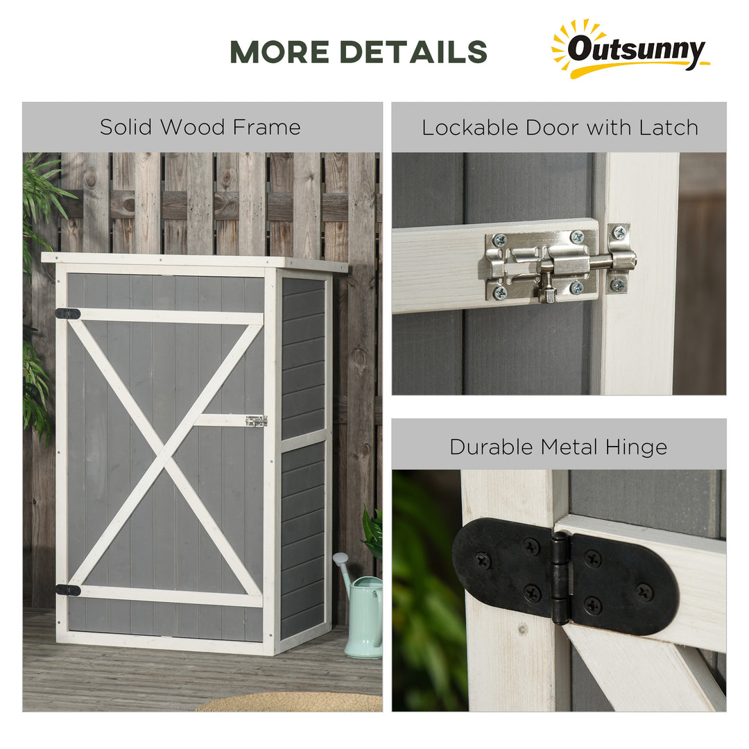 Wooden Small Shed, Garden Storage Shed with Shelves and Bolt Latch, 75L x 56W x115H cm, Grey