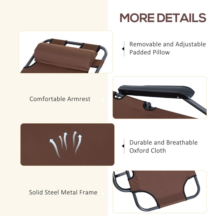 MCL 2 in 1 Folding Sun Lounger Reclining Garden Chair with 2-Level Adjustable Backrest, Outdoor Zero Gravity Recliner Garden Chair with Head Pillow and Armrests, Brown