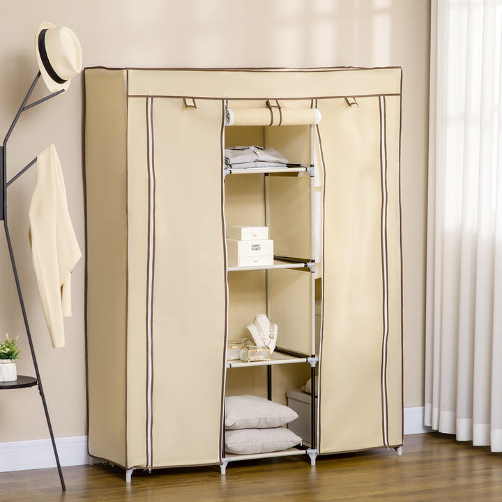 Fabric Wardrobe, with Rails and Shelves - Beige