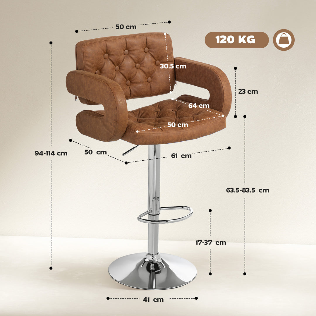MCL PU Leather Upholstered Swivel Bar Stool, Height Adjustable with Back, Armrest, Footrest, Brown