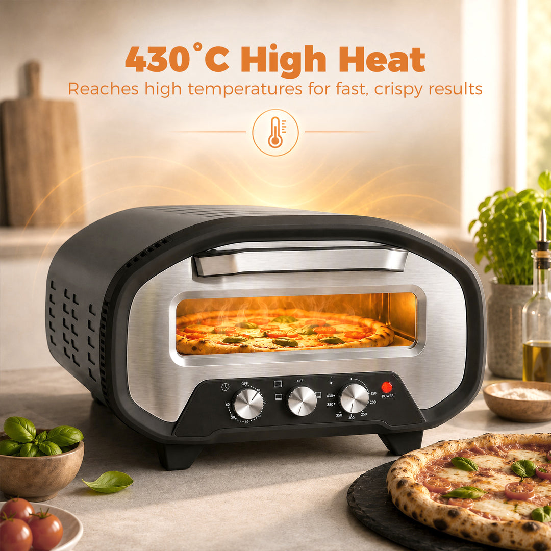 Electric Pizza Oven, Pizza Maker with 3 Knob Control and Ceramic Stone