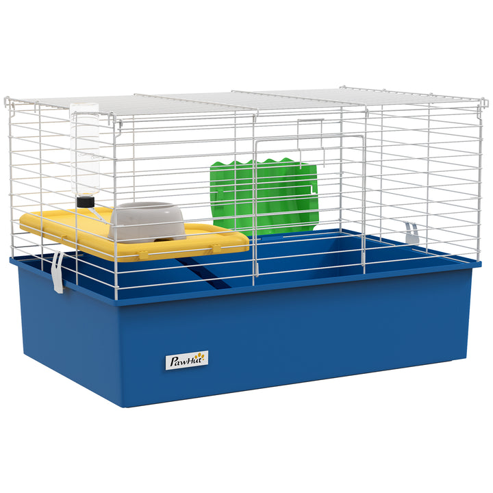 PawHut Chinchillas Small Rabbit Guinea Pig Small Animal Cage, Pet Playhouse, with Platform, Ramp, 71 x 46 x 47cm, Blue | Aosom UK