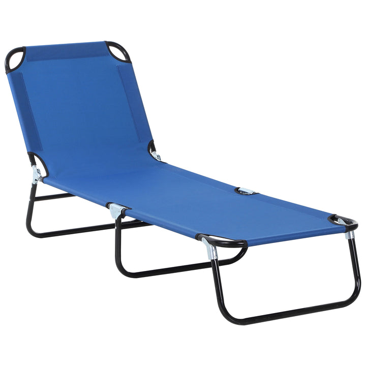 MCL Foldable Sun Lounger with 5-Position Adjustable Backrest, Outdoor Portable Recliner Chaise Lounge Chair with Breathable Mesh Fabric, Blue
