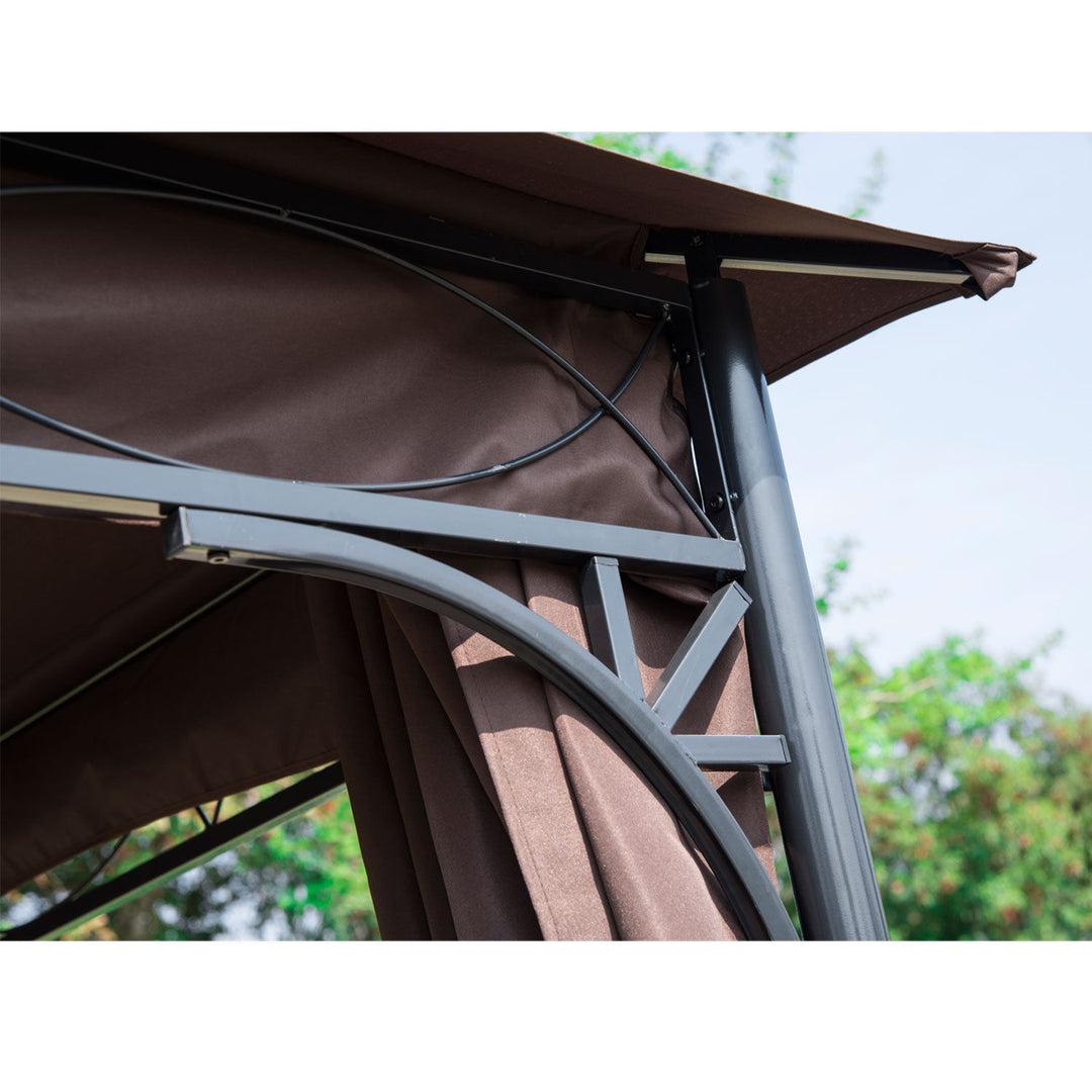 3 x 3(m) Garden Gazebo, Outdoor Gazebo Canopy Shelter with Curtains and Steel Frame for Lawn, Yard and Deck, Coffee