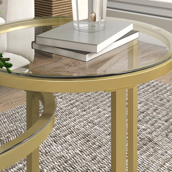 Modern Coffee Table Set of 2, Nest of Tables with Steel Frame and Tempered Glass Tabletop, Side Tables for Living Room Bedroom, Clear