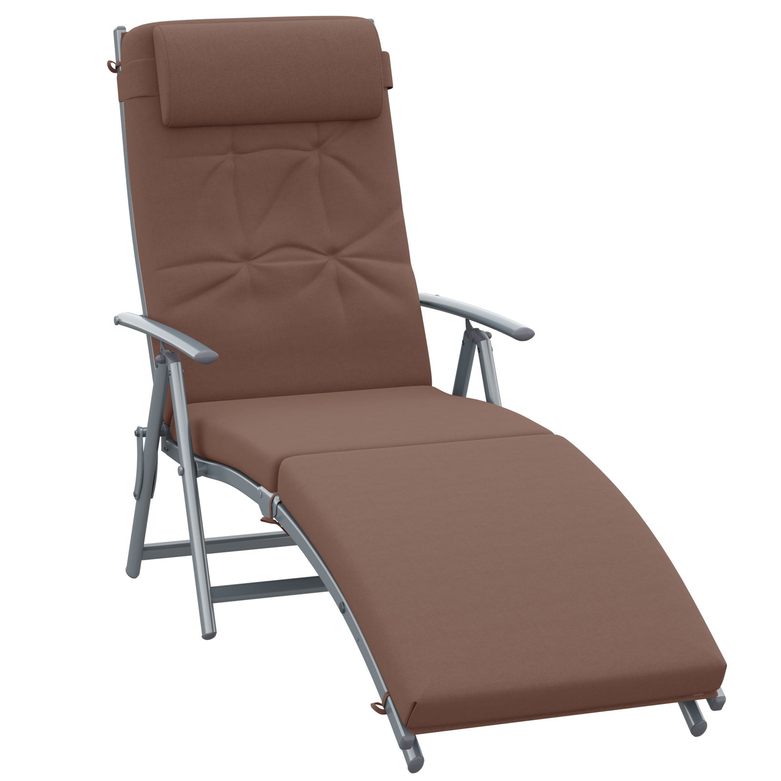 Sun Lounger Steel Frame Outdoor Folding Chaise Texteline Lounge Chair Recliner with Headrest & 7 Levels Adjustable Backrest, Brown