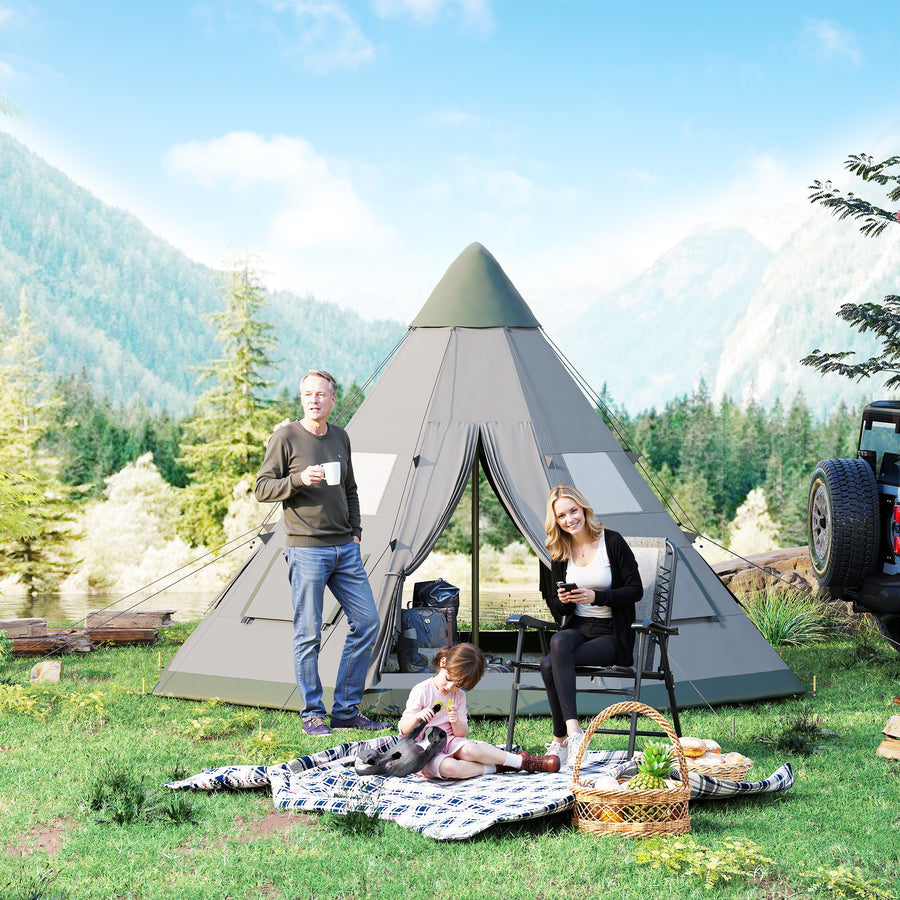 6 Men Tipi Tent with Carry Bag - Grey