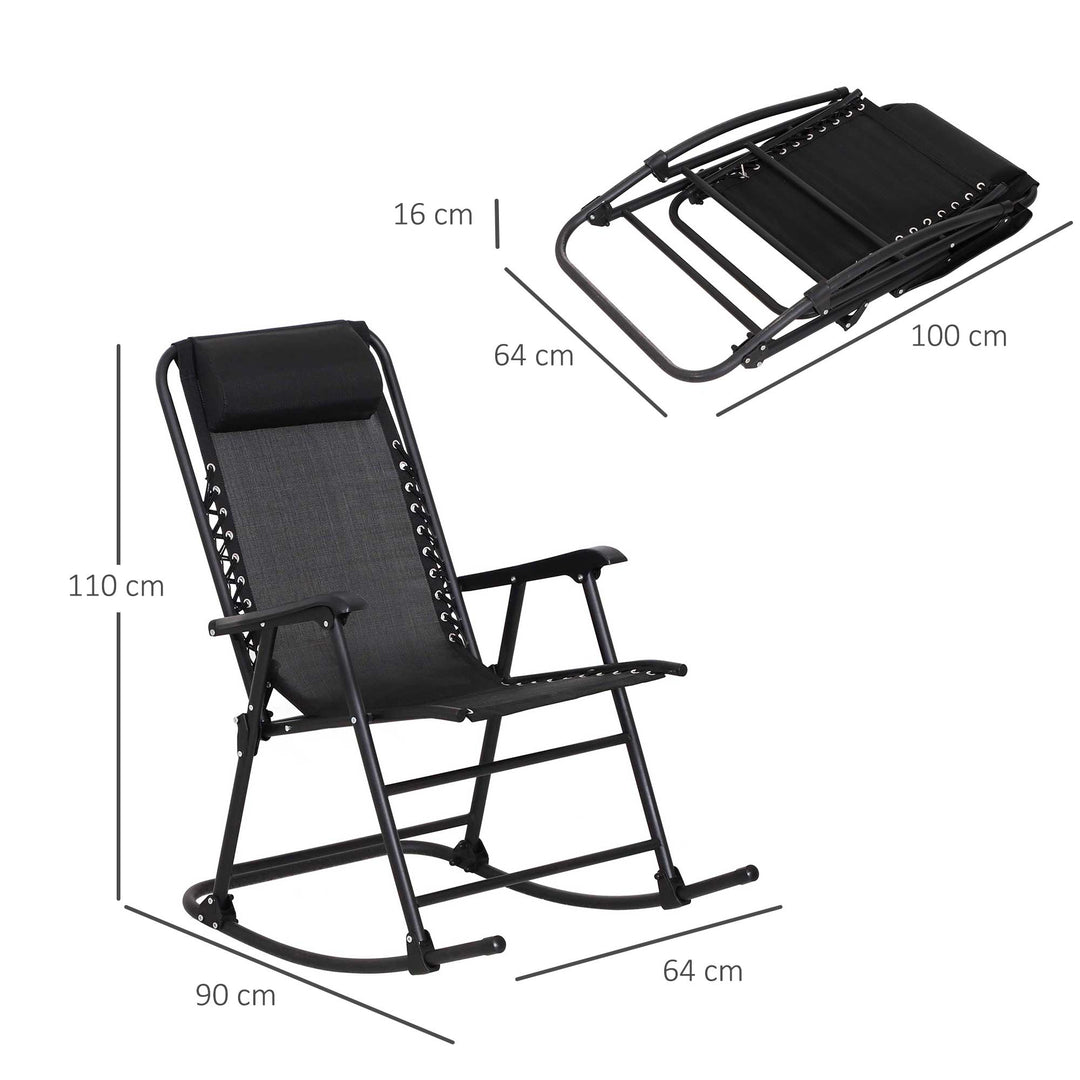 Outsunny Rocking Garden Chair, Foldable Outdoor Rocker with Adjustable Zero-Gravity Seat and Headrest, Ideal for Camping, Fishing, Black | Aosom UK