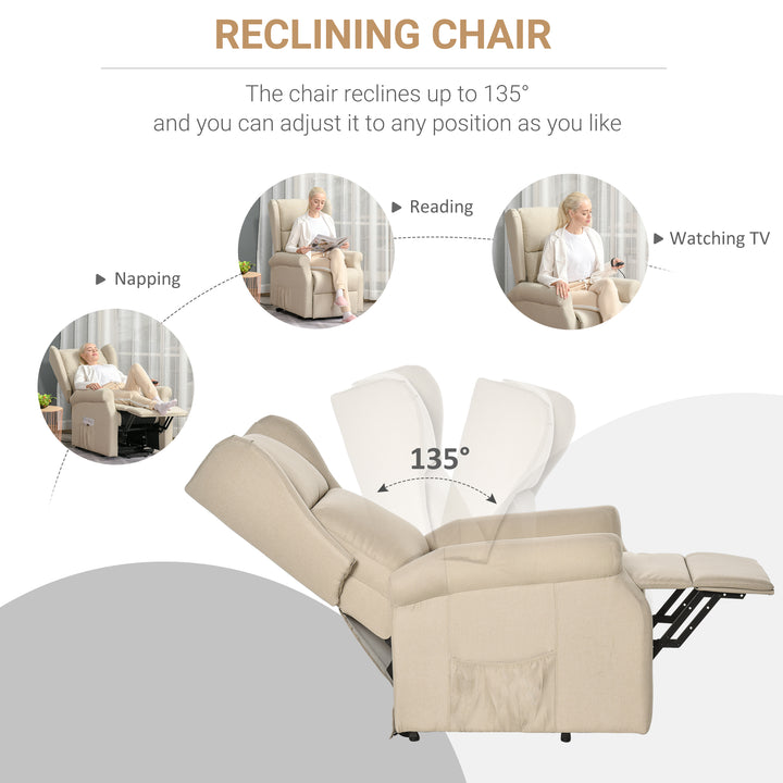 Power Lift Recliner Armchair, Electric Lift Chair for Elderly, Fabric Riser and Reclining Chair with Remote Control, Side Pockets, Extended Footrest, for Living Room, Beige