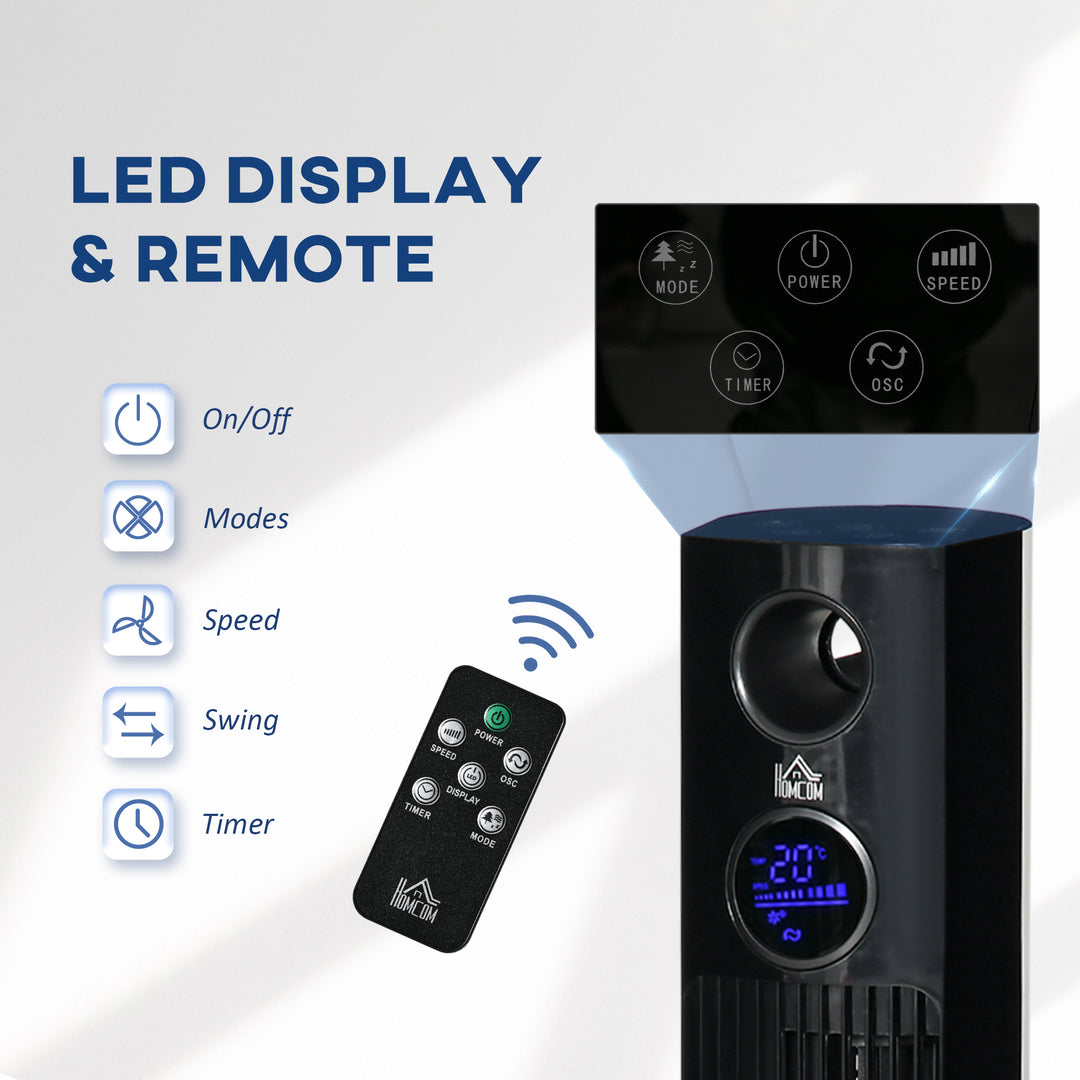 38" Freestanding Tower Fan Cooling with Aroma Function, Oscillating, 12h Timer, LED Sensor Panel, Remote Controller, 3 Modes, for Bedroom, Black
