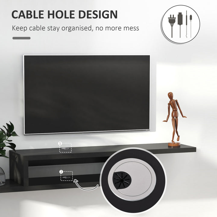 Floating TV Unit, Wall Mounted TV Stand with Open Shelf and 2 Cable Holes, Entertainment Unit for Living Room