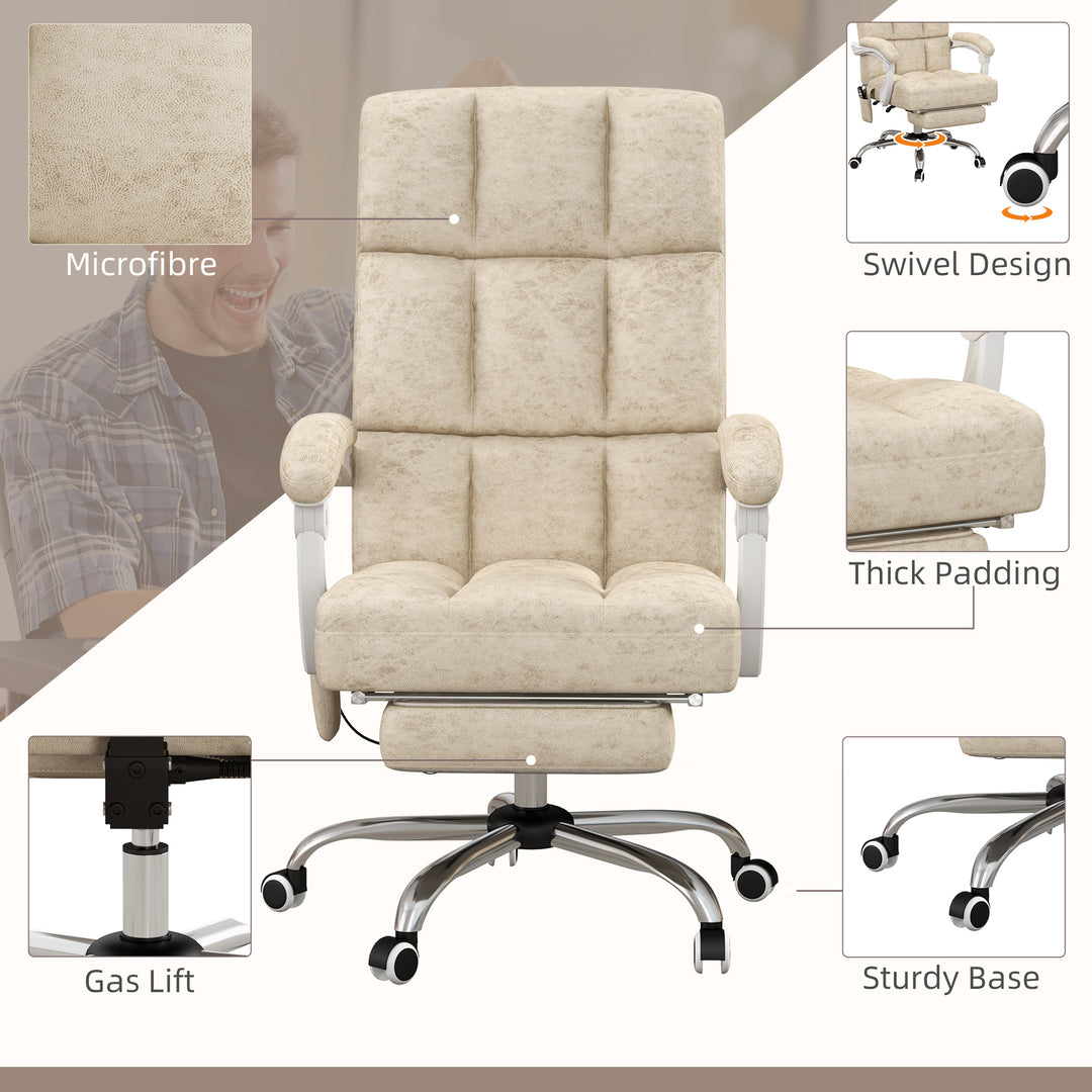 Massage Office Chair, Ergonomic Desk Chair, Comfy Work Study Chair with Heat, Padded Seat, 135° Reclining Back and Footrest for Home Office, Beige