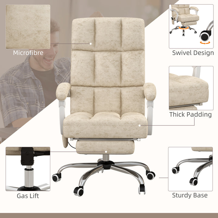 Massage Office Chair, Ergonomic Desk Chair, Comfy Work Study Chair with Heat, Padded Seat, 135° Reclining Back and Footrest for Home Office, Beige