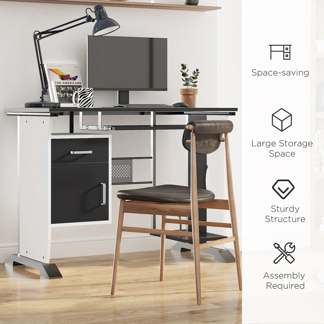 Computer Desk with Sliding Keyboard Tray, Storage Drawers and Host Box Shelf, Home Office Desk, Study Workstation, 100 x 52 x 75cm, Black