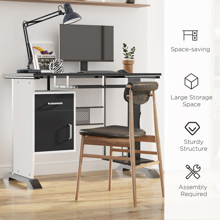 Computer Desk with Sliding Keyboard Tray, Storage Drawers and Host Box Shelf, Home Office Desk, Study Workstation, 100 x 52 x 75cm, Black
