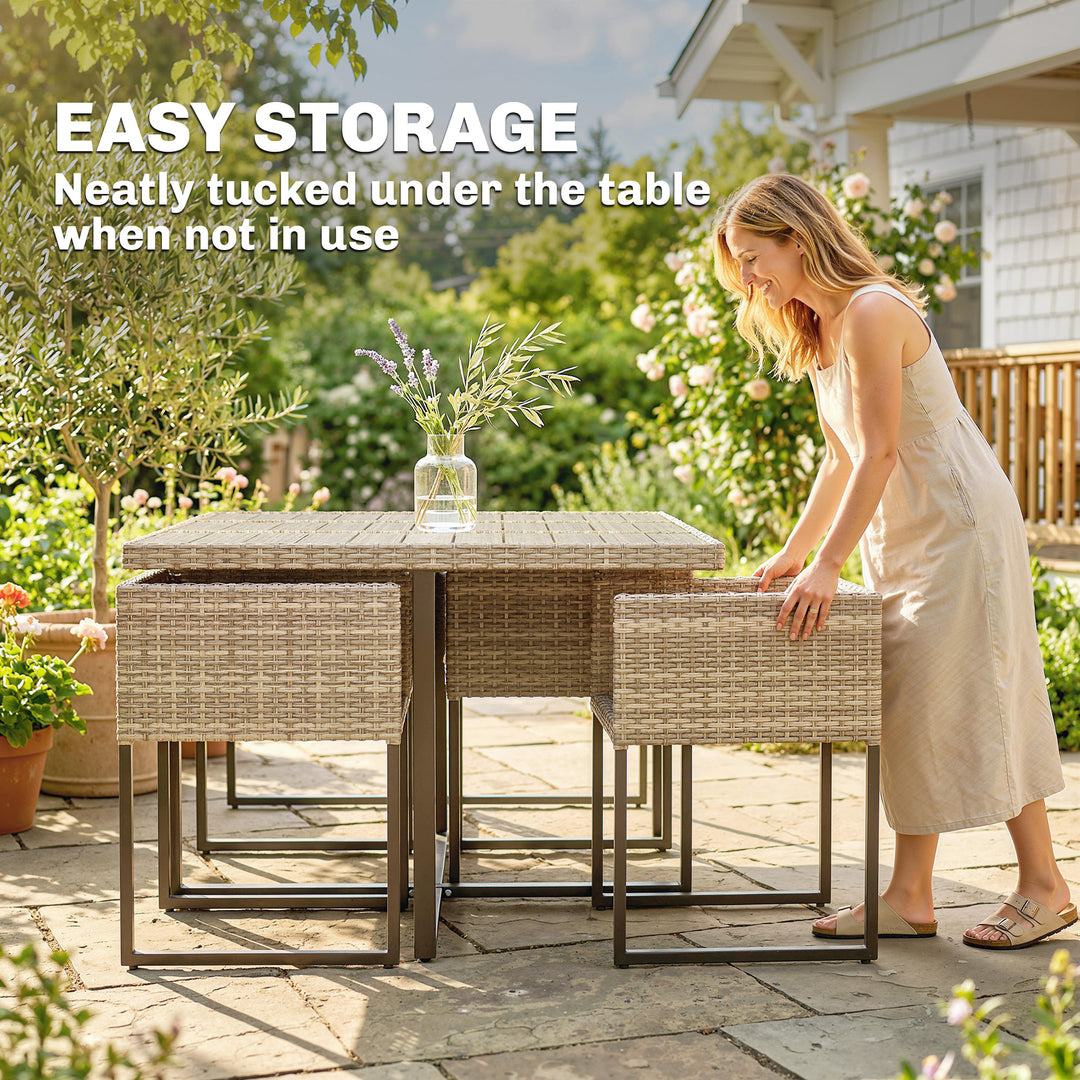 7 Piece Rattan Garden Furniture Set, Garden Dining Set with Wood-Plast