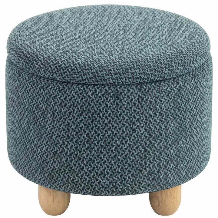Storage Sitting Bench with Lid, Round Storage Ottoman with Rubberwood 