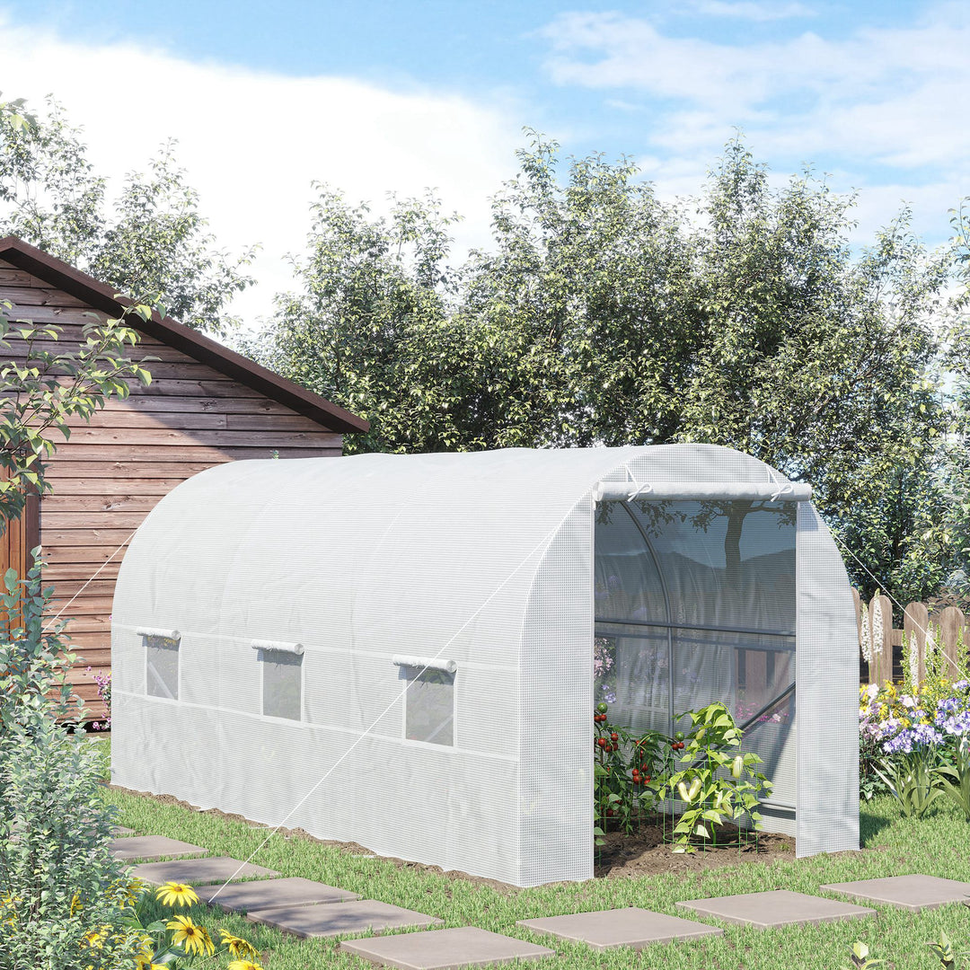 4.5 x 2 x 2 m Polytunnel Greenhouse, Walk-in Green House for Garden with Mesh Windows, Galvanised Steel Frame, White