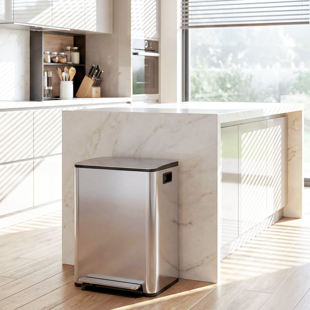 40L Dual Compartment Stainless Steel Bin, with Deodoriser Holders - Si