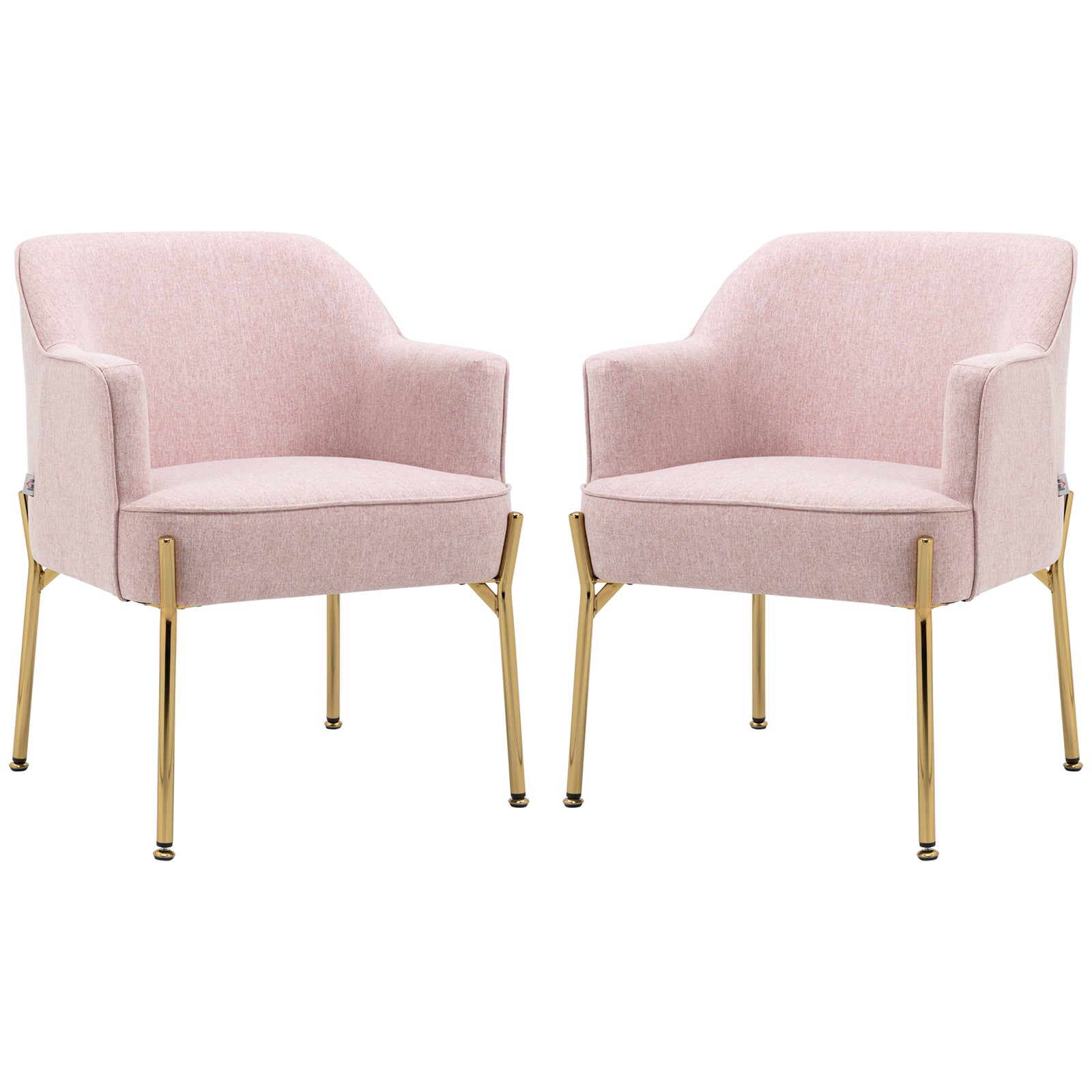 Accent Chair, Living Room Armchair, Vanity Chair with Gold Plating Metal Legs and Soft Padded Seat for Bedroom and Café, Set of 2, Pink
