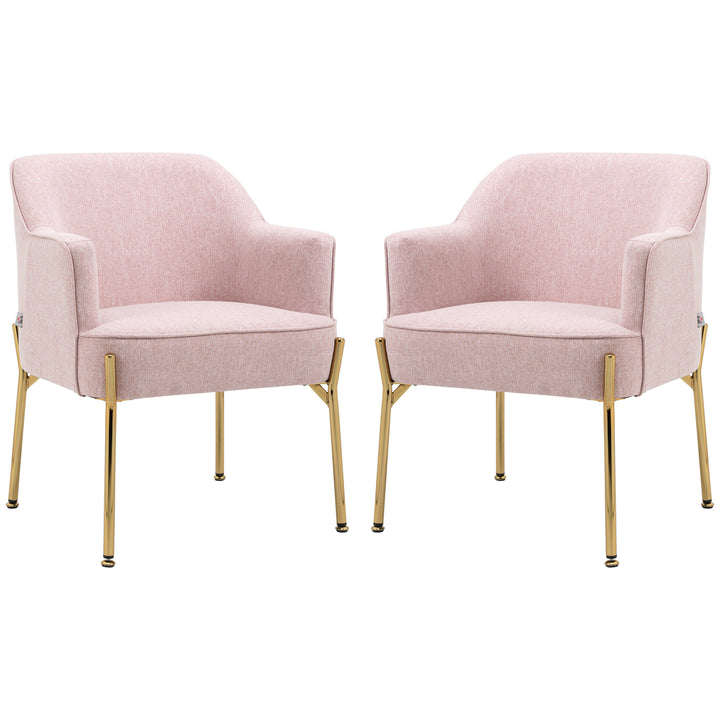 Accent Chair, Living Room Armchair, Vanity Chair with Gold Plating Metal Legs and Soft Padded Seat for Bedroom and Café, Set of 2, Pink