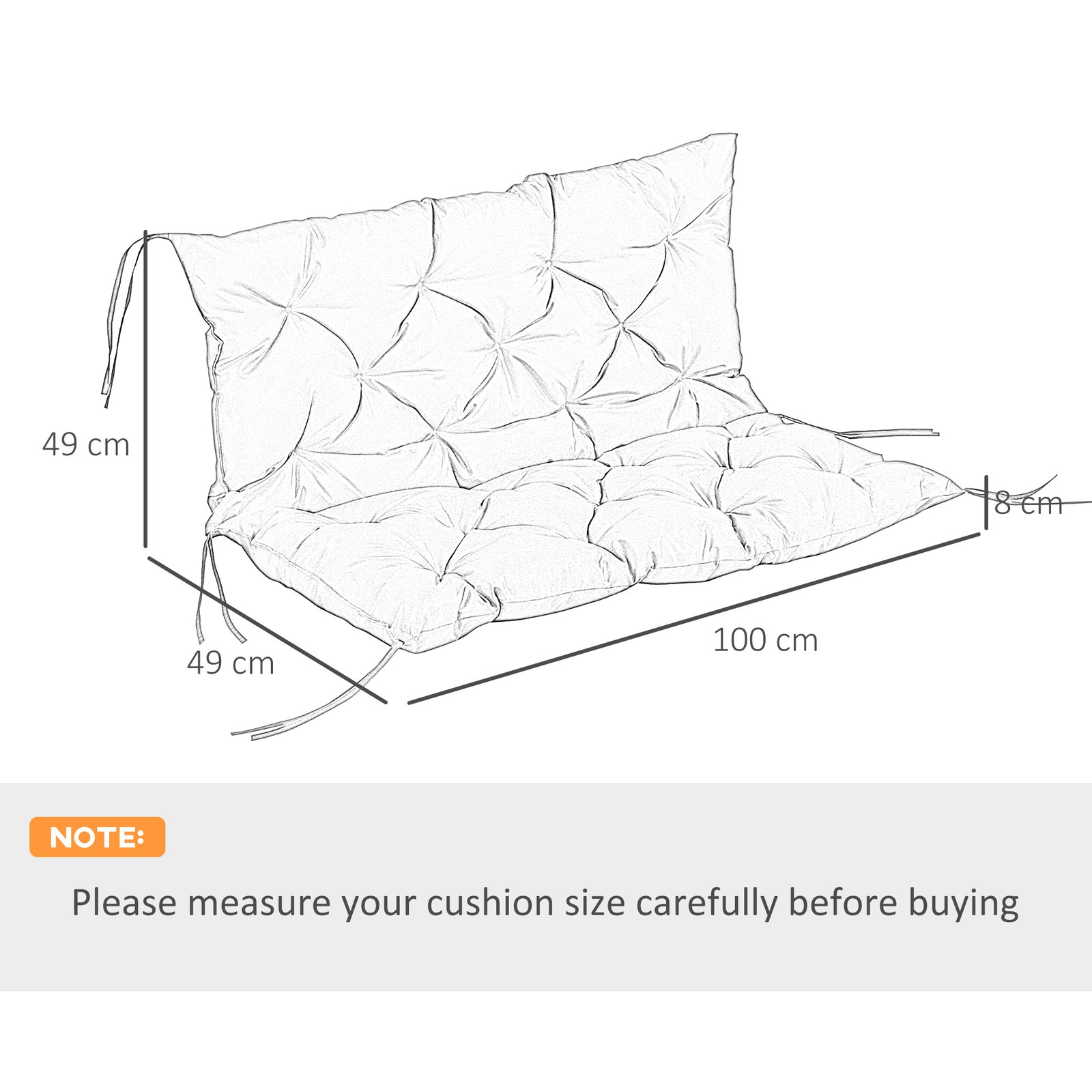 2 Seater Bench Pad, Garden Swing Chair Cushion with Back and Ties, Tuf