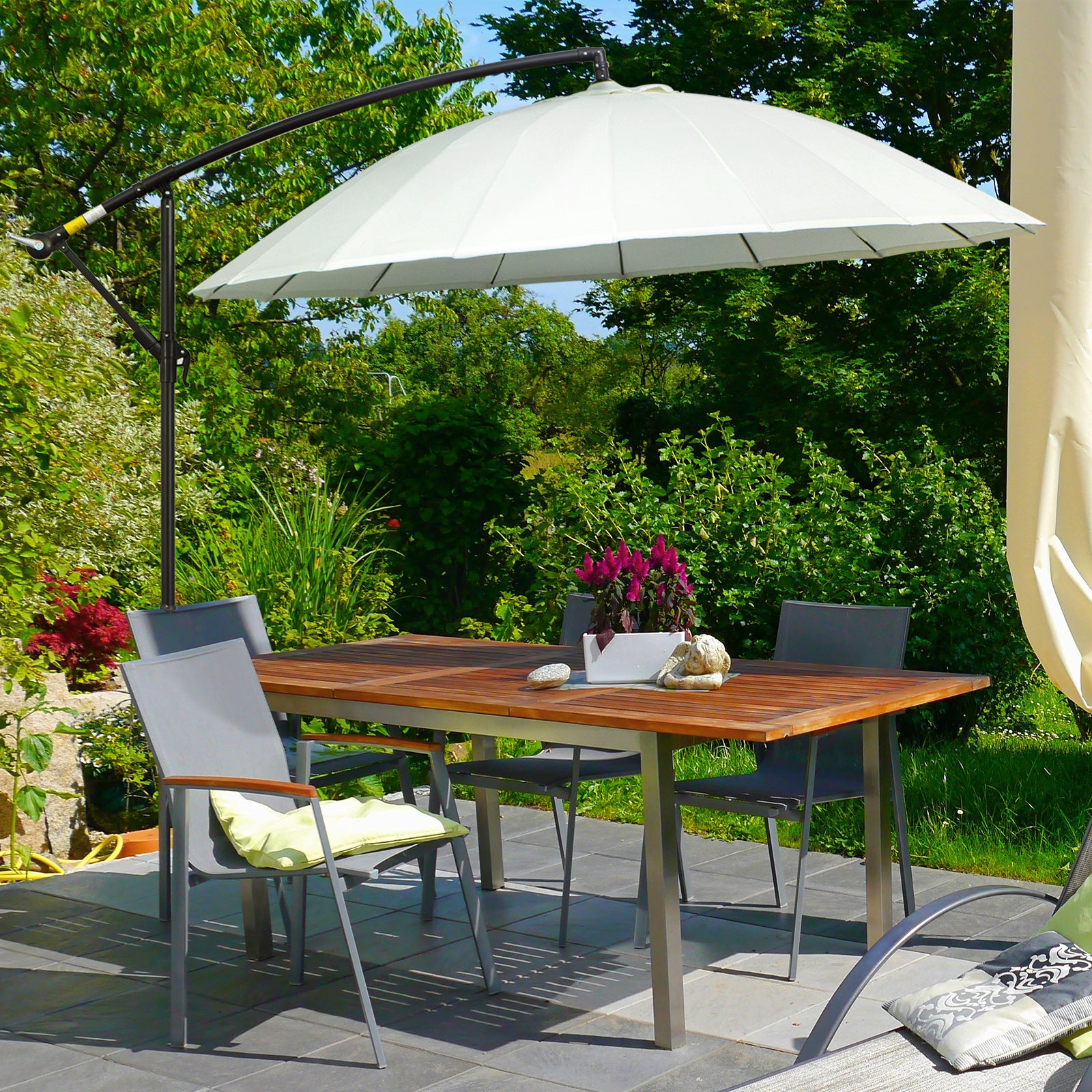 3(m) Cantilever Umbrella 18 Ribs & Vents Adjustable Angle for Patio Cream White