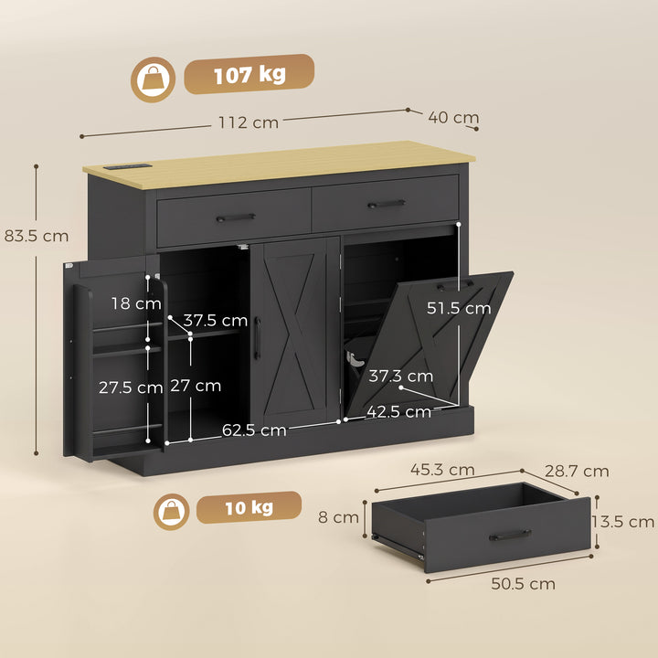 Tilt Out Trash Cabinet with Charging Station, Kitchen Island with - view 3