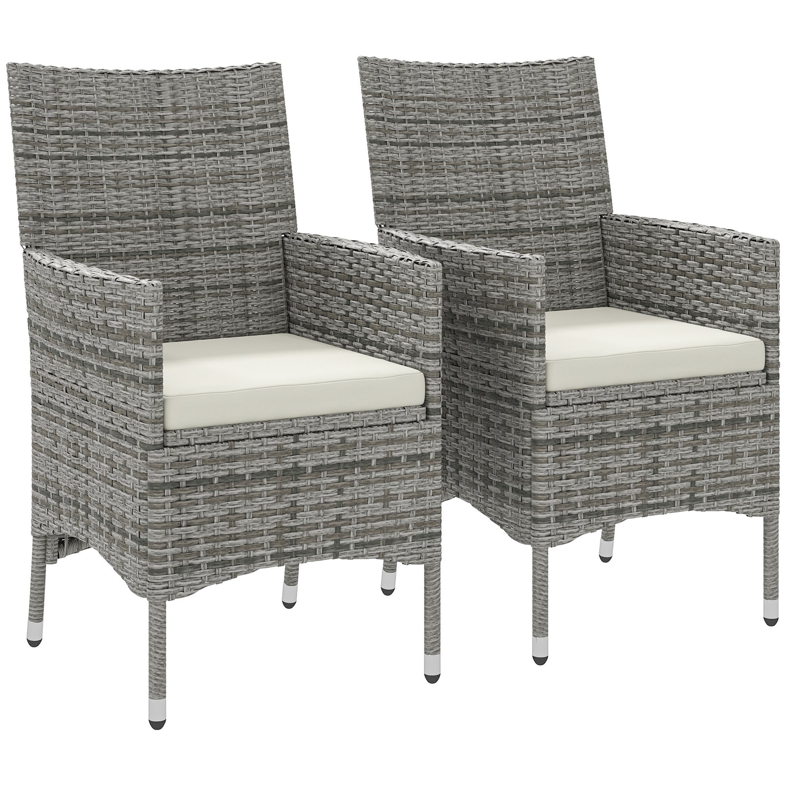 2 Pieces Rattan Garden Chairs Dining Chair Set with Cushion, Mixed Grey