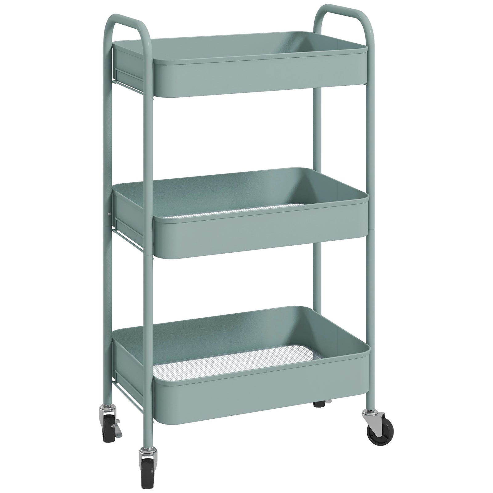 Three-Tier Steel Storage Trolley - Light Blue