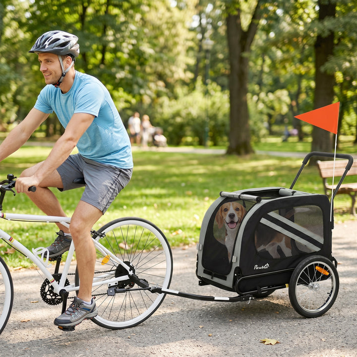 2-In-1 Pet Bike Trailer Dog Stroller Pushchair with Universal Wheel Re