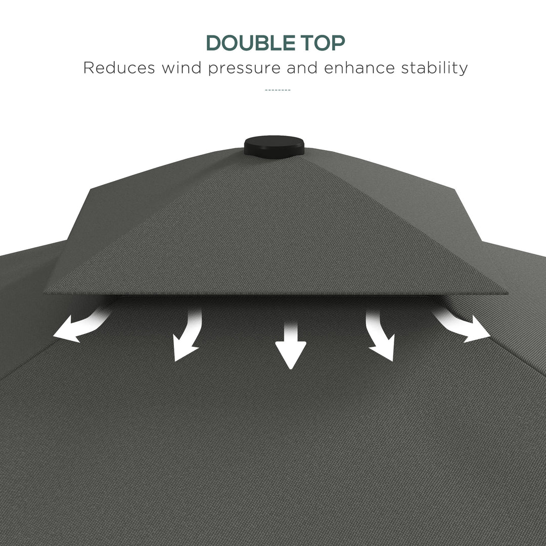 2.5m Square Double Top Garden Parasol Cantilever Umbrella with Ruffles, Dark Grey