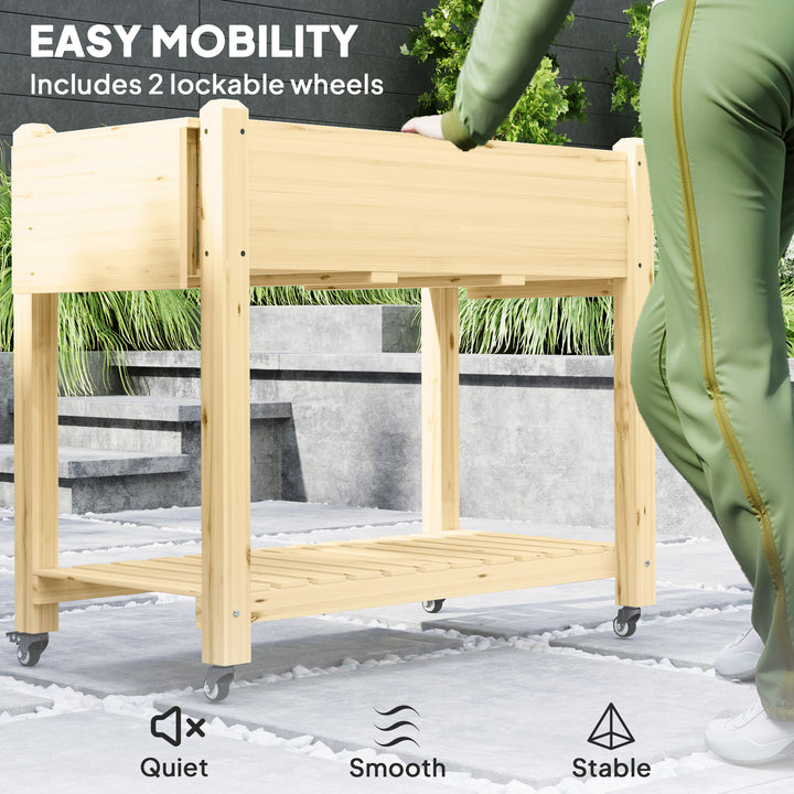 46 x 94cm Wooden Raised Planter, with Shelves - Natural Finish