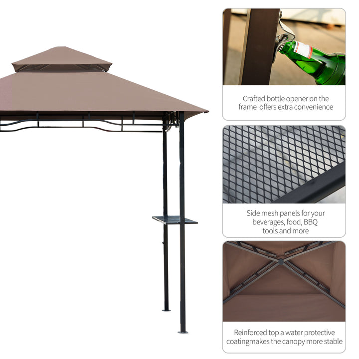 2.5x1.5m (8'x5') Grill Gazebo Canopy, Double Tiered Outdoor BBQ Gazebo Shelter with 2 Side Shelves for Garden, Patio, Barbecue, Picnic, Coffee