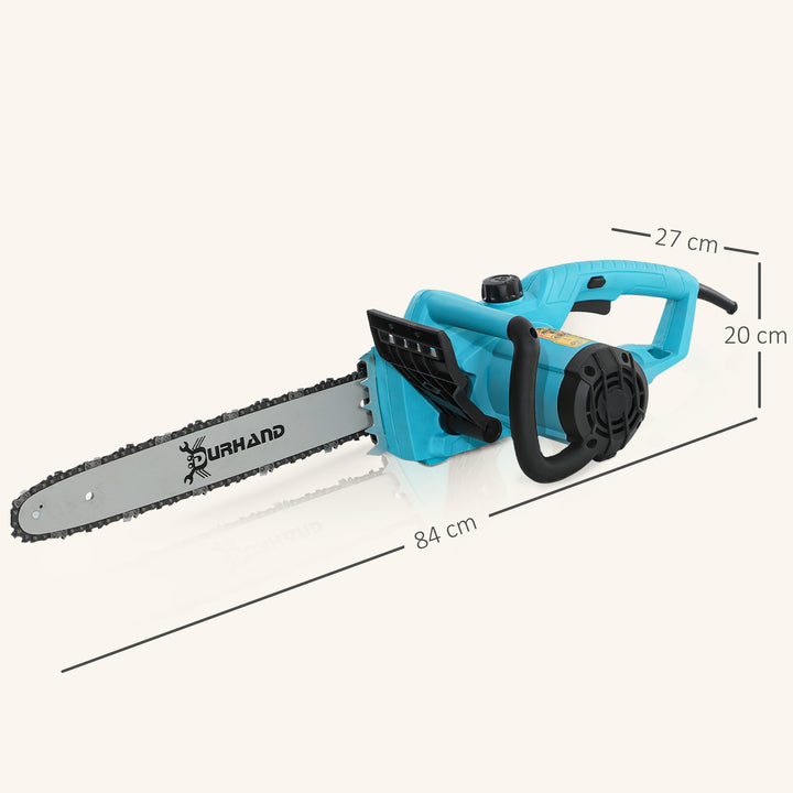 Aluminium Chainsaw with Double Brake Protection and Bar Cover, 2000 W, 40 cm, for Wood, Trees and Branches, Blue