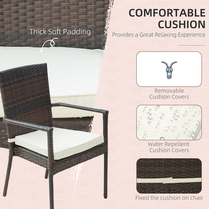 6 Seater Rattan Dining Set with Cushions, Rattan Garden Furniture Set, Outdoor Dining Table and Chairs with 6 Stackable Armchairs, Rectangular Glass Top Table for Patio, Balcony, Brown