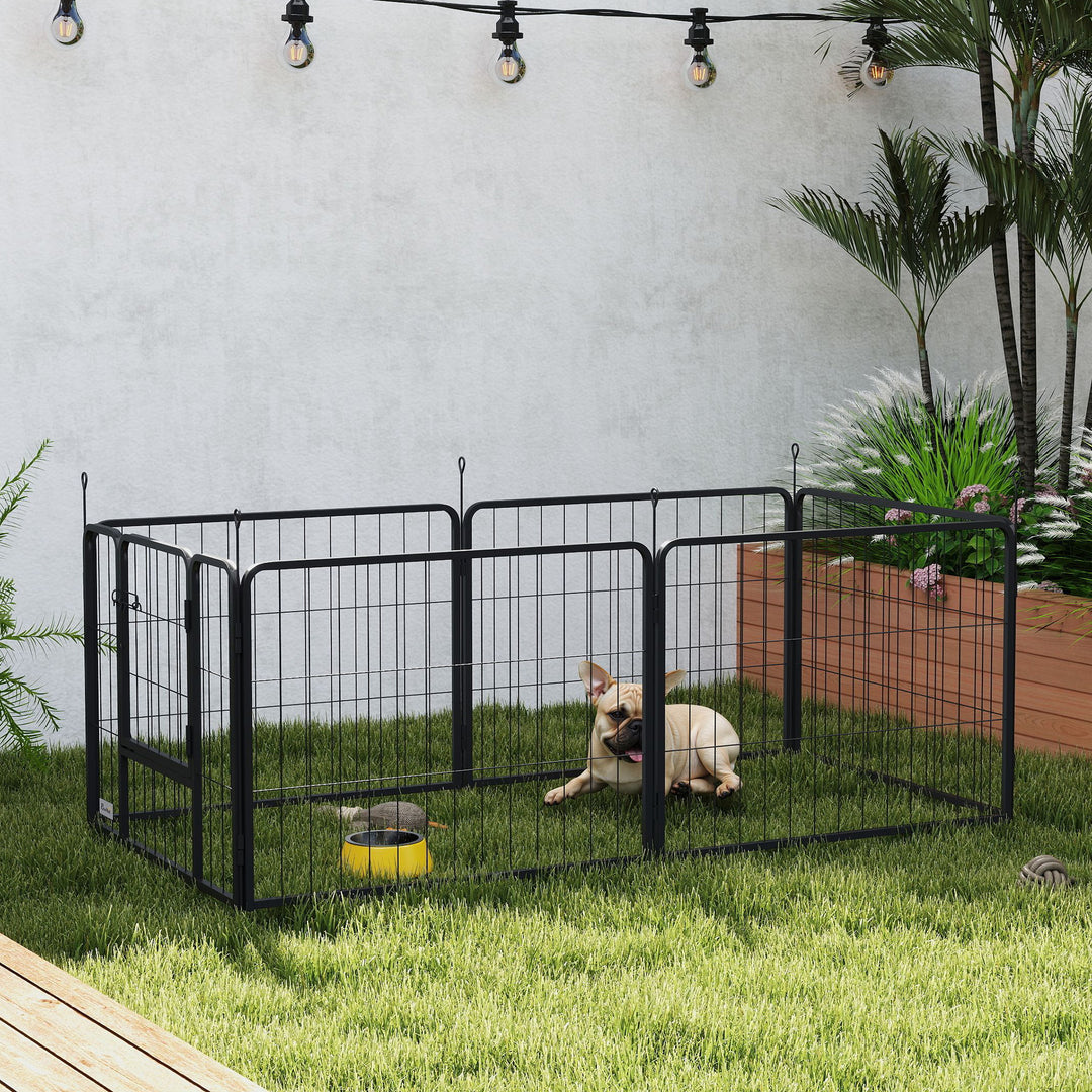 6 Panels Dog Playpen, Portable Detachable Puppy Pen with Door, for Small Dogs, 60cm High, Grey