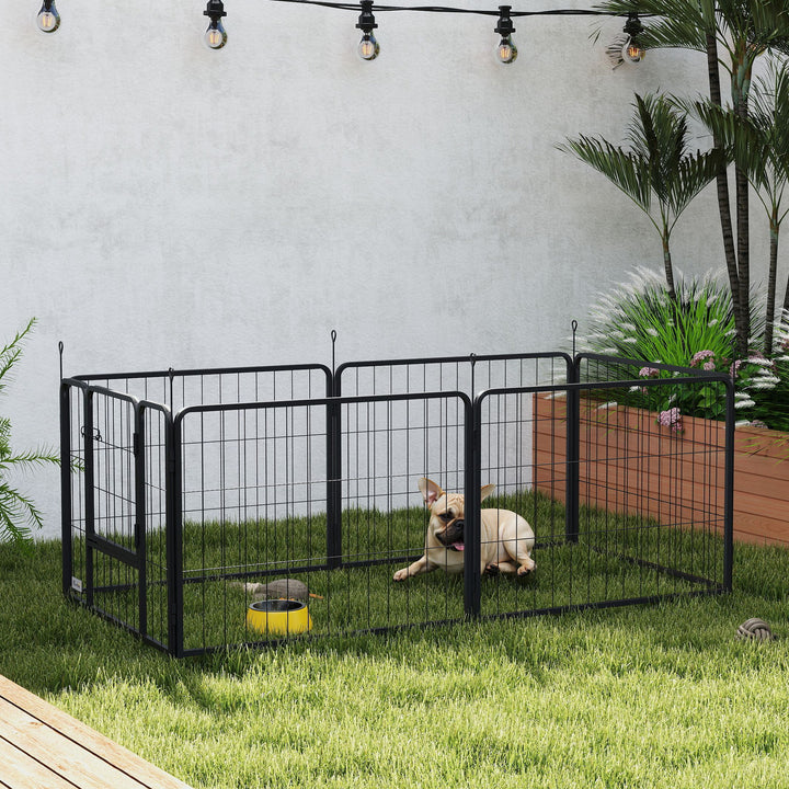 6 Panels Dog Playpen, Portable Detachable Puppy Pen with Door, for Small Dogs, 60cm High, Grey