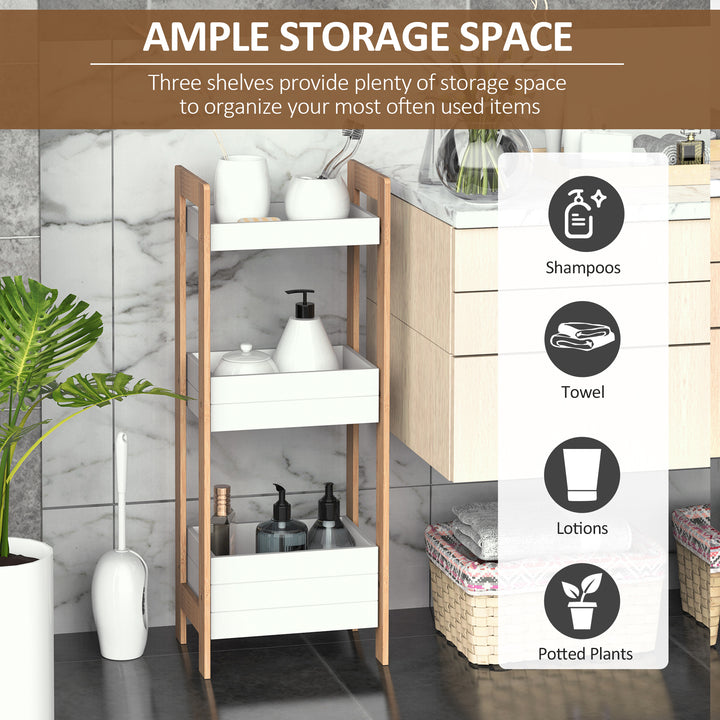 MCL 3-Tier Bathroom Rack Storage Shelf Bamboo Organiser Shower Tower for Narrow Place