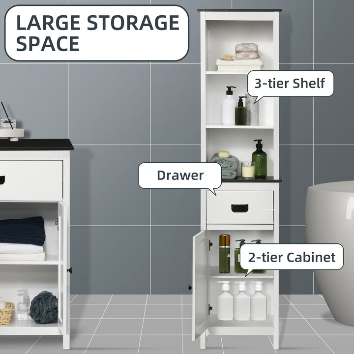 Kleankin Freestanding Bathroom Cabinet, Tall Slim Storage Cupboard with Adjustable Shelves, Drawer, White