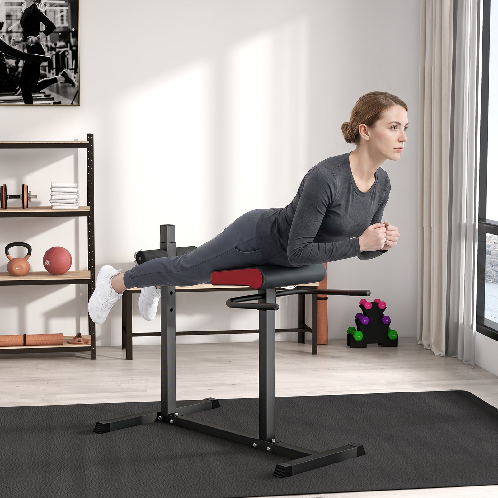 Back Extension Roman Chair, Hyperextension Bench with Adjustable Leg R