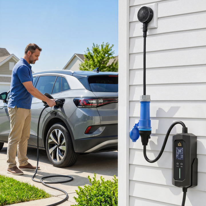 EV Charger 7kW Type 2 to CEE 32A Plug with UK Adapter, 10 m, 6-32A, El