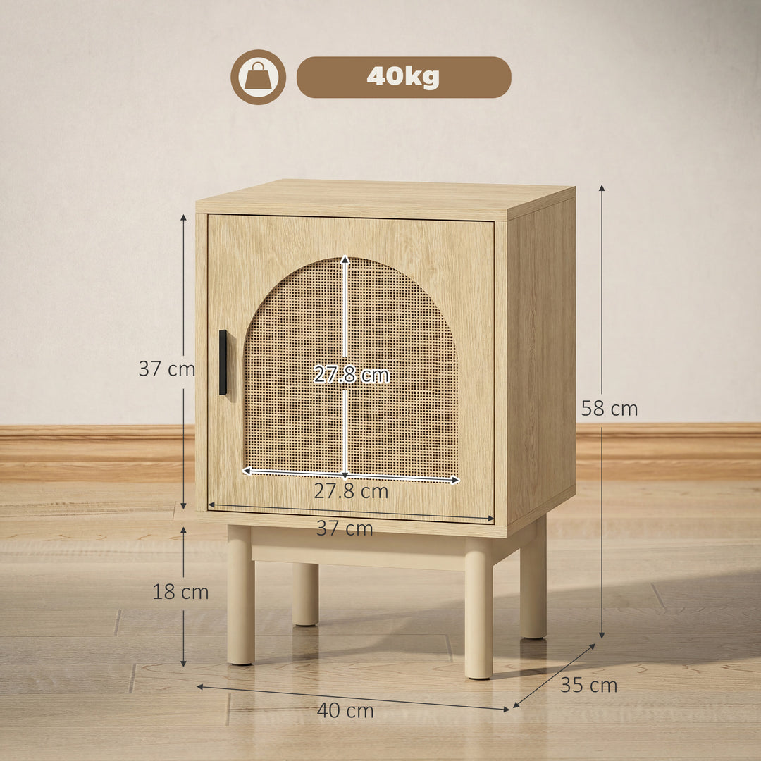 Rattan Bedside Table for Bedroom - Natural Wood