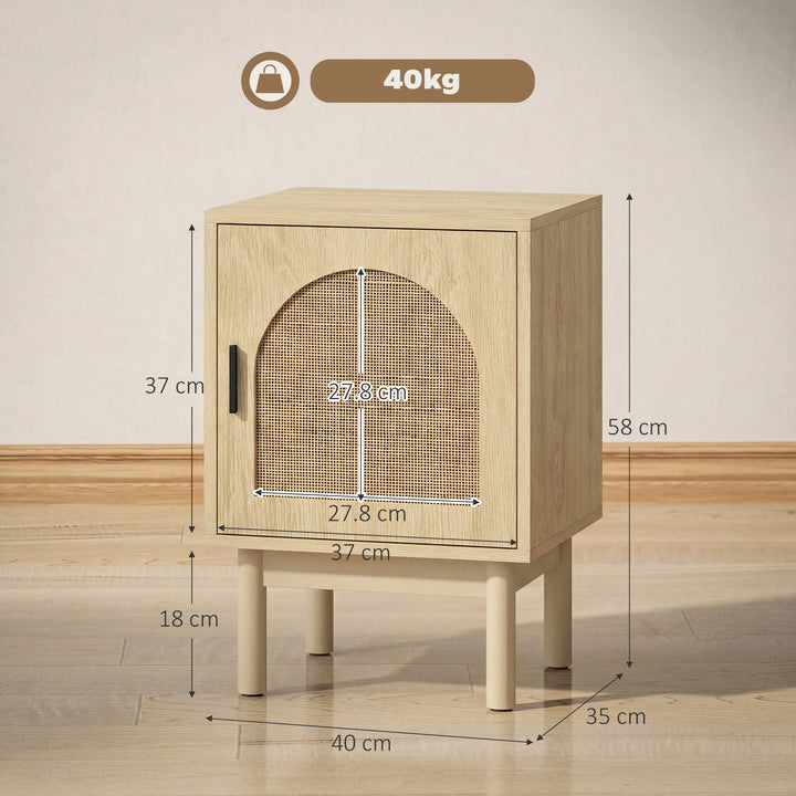 Rattan Bedside Table for Bedroom - Natural Wood